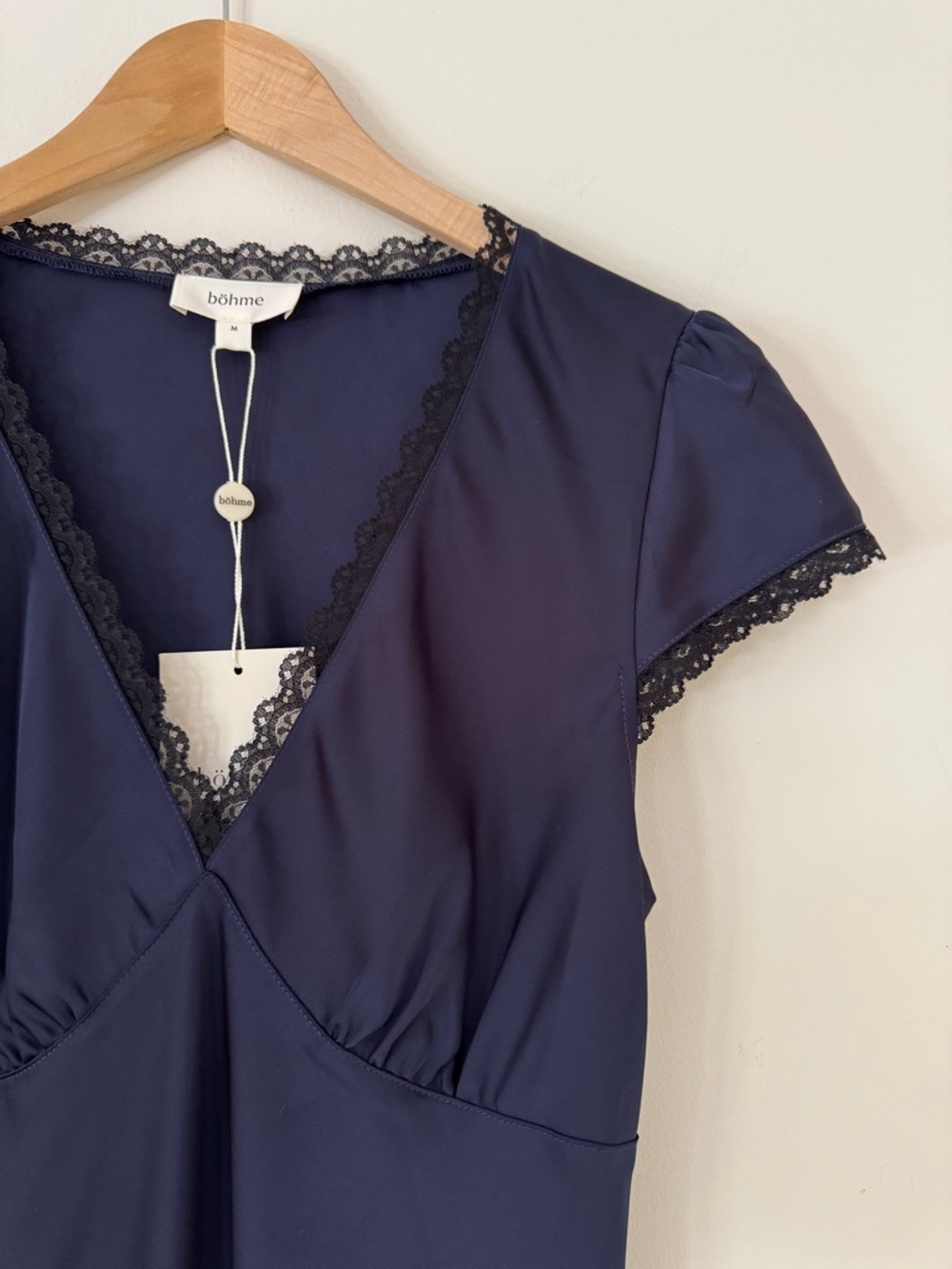 NWT bohme Wrenna Satin Maxi Dress Navy Lace-Trim Maxi Dress, Size M - Picture 11 of 15